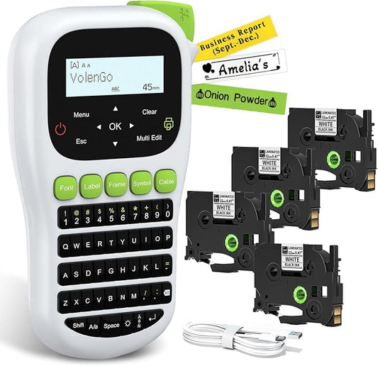 H1100 Label Maker, Labeler Machine with 4 Tapes 12mm Laminated, Backlit Handheld Labeling Maker, Portable Label Printer for Home, Waterproof Removable Freezer Food-Labels for Jars/Containers/Bottle