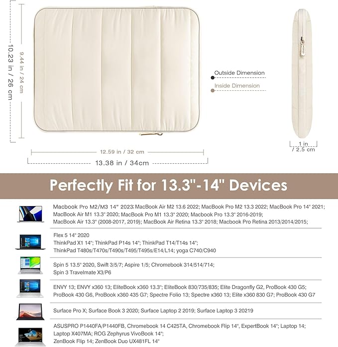 MoKo 13-14 Inch Puffy Laptop Sleeve, Laptop Carrying Bag Fit with New Mac Neo A18 Pro, Mac Pro M5 14" 2026, Mac Air 13.6/13.3, iPad Pro 12.9/13, Notebook Laptop Travel Bag, Milky White