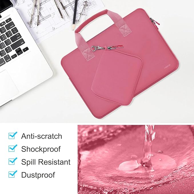 Hseok Laptop Sleeve 13.3-14 inch Case with Small Pouch, Neoprene Computer Bag Compatible with MacBook Neo/Pro 14 M5/M4/M3/M2/M1, Mac Air/Pro 13.3, XPS 14 and Most 13-14 inch Notebooks,Rose red