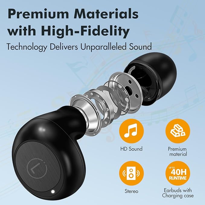 Mini Wireless Earbuds, Auto Pairing Ear Buds Wireless Lightweight Headphones Built-in Microphone, IPX4 Sweat & Water Resistant, Immersive Premium Sound Headset with Charging Case, Black