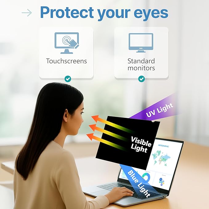VINTEZ 15.6 Inch 16:9 Privacy Screen for Computer Monitor and Laptop - Anti Glare Protector Film Blue Light Filter Eye Protection - Computer Screen Privacy Shield, [1 Pack]