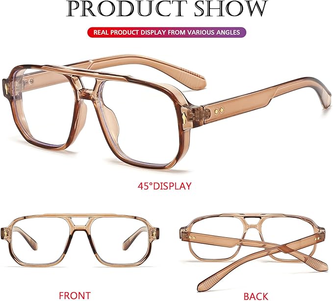 PORADAY Blue Light Blocking Glasses for Women Men 70s Retro Square Aviator Eyeglasses Rectangle Computer Eyewear