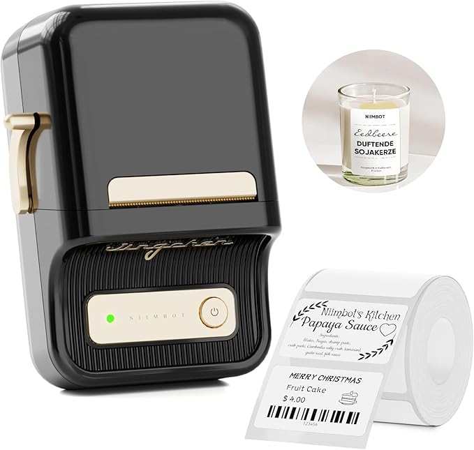 NIIMBOT B21 Label Maker, Thermal Label Printer, Portable Inkless Label Makers for Home/Office/Business, with 1 Pack 50x30mm White Label, Compatible with iOS & Android (Black)