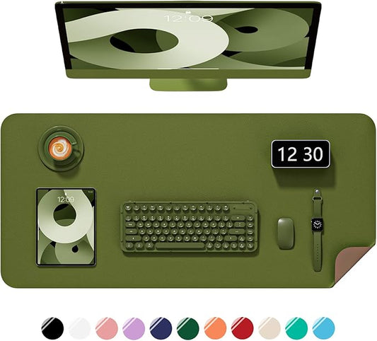 Desk Pad, 35.5" x 17" PU Leather Non-Slip Desk Mat Large Mouse Pad for Desktop, Waterproof Laptop Computer Writing Mat for Office, Home, Work, Gaming, Grass Green