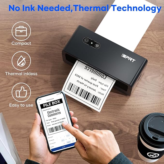 iDPRT 4x6 Bluetooth Thermal Shipping Label Printer, Wireless Label Maker for Shipping Packages, Work with iOS Android Windows, Support Amazon Shopify USPS UPS
