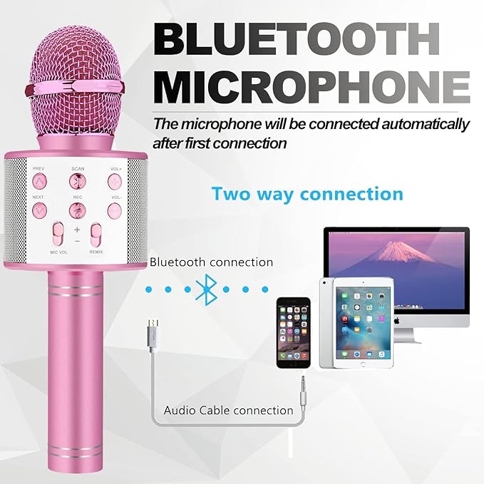 Niskite Kids Karaoke Microphone for Singing: Bluetooth Karaoke Microphone Wireless - Perfect Christmas Birthday Gifts for 2 3 4 5 6 7 8 Year Old Girls Toys