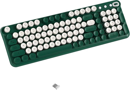 Wireless Bluetooth Keyboard - Full Size Retro Round Typewriter Style Wireless Keyboard with 2.4GHz & Bluetooth Dual-Mode Compatibility for PC, Laptop, Windows, Mac, and More (Green)