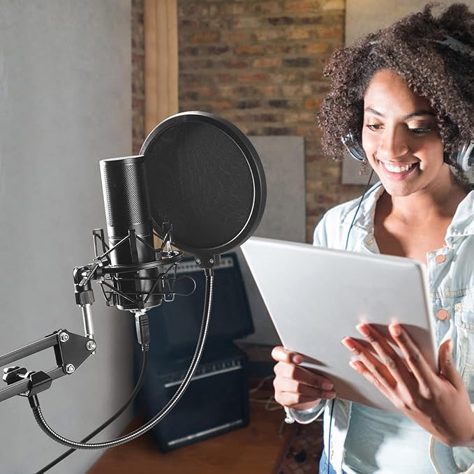 TONOR USB Podcast Microphone, Gaming PC Studio Streaming Mic Kit for Gamer, Recording Condenser Equipment Cardioid Microfono for Singing, YouTube, 200 cm/78inch Cable, with Adjustable Arm Stand, Q9