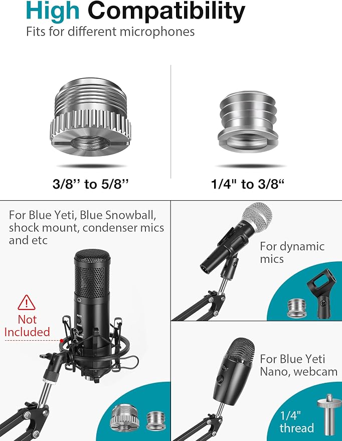 InnoGear Webcam Stand, Boom Arm Mount Stand for Logitech Webcam BRIO 4K C920 C920S C922 C922x C925e C930 NexiGo N60, 1/4"-3/8" and 3/8"-5/8" Screw for Blue Yeti Snowball Yeti Nano and Other Mics - Image 3