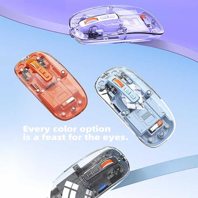 Creative Transparent Slim Wireless Mouse - Magnetic Cover, 3-Mode (Dual Bluetooth + USB), Rechargeable, One-Click Desktop, for MacBook/pc/iPad/Laptop (Purple)