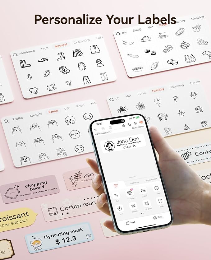NIIMBOT Label Maker Machine Bluetooth Label Printer for School Home Office Organization, Wireless Mini Labeler D110 Upgraded Version, Label Machine with 1 Label Tape, Pink