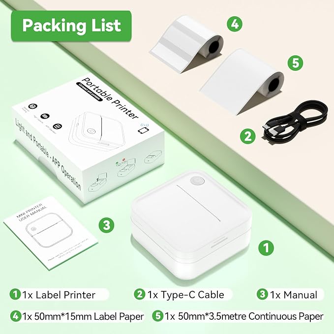 Label Maker Machine with Tape - Mini Sticker Printer Bluetooth Label Printer for Home Office Organization, Portable Thermal Sticker Maker Print Pod with Multiple Templates for Phone(White)
