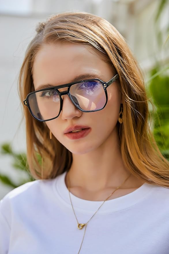FEISEDY 2Pack Blue Light Blocking Glasses Fake Nerd Clear Square Computer Lightweight Pilot Glasses Frame Oversized B2866
