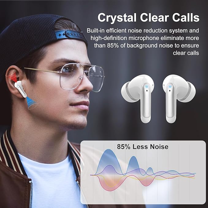WeurGhy Wireless Earbuds, HiFi Sound Bluetooth 5.3 Headphones with 4 ENC Noise Mic, 56H Playtime Ear Buds with LED Display, USB-C, IPX7 Waterproof Wireless Headphones for Sports Workout