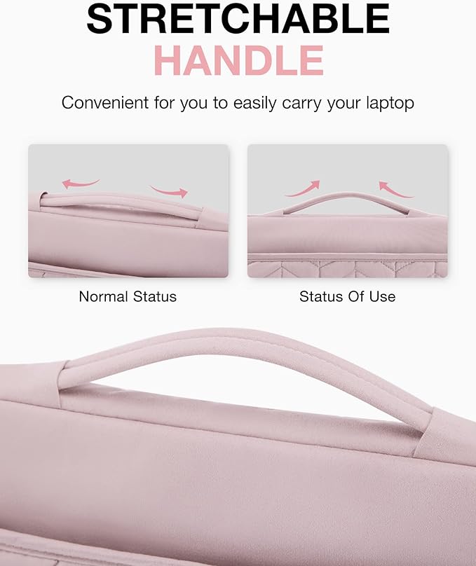BAGSMART Laptop Case with Handle, Puffy Padded Laptop Bag Sleeve for Women, Portable MacBook Air/Pro Computer Case, 13-14 inch, Pink