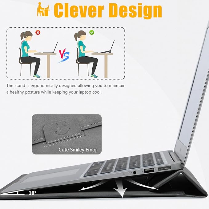 HYZUO 13 Inch Laptop Case Sleeve with Stand for 2026-2018 MacBook Air 13 M5 M4 M3 M2 M1, 2026 13" MacBook Neo, 2026-2016 MacBook Pro 13 M2 M1, iPad Pro/Air 13, Surface Pro 12-3, XPS 13, Dark Gray