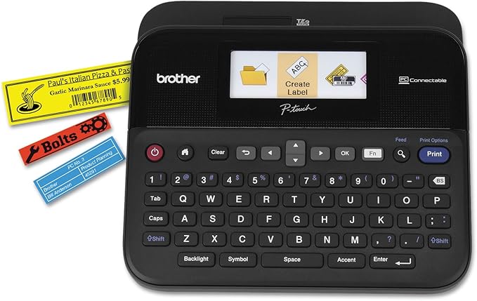 Brother P-Touch Label Maker, PC-Connectable Labeler, PTD600, Color Display, High-Resolution PC Printing, Black, Black/Gray