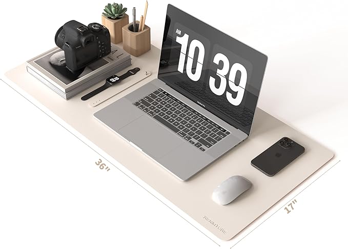 RENMTURE PU Mouse Pad, Faux Leather Large Desk Pad, Home Work Office Accessories, Non-Slip Desk Mat, Waterproof Gaming Pad Desk Blotter (36"x17", Beige)