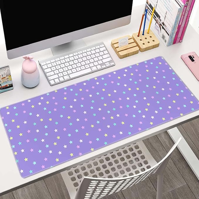 Mouse Pad Gaming, Large Mouse Pads, Non-Slip Rubber Base Mousepad, Keyboard Mouse Mat Desk Pad with Stitched Edges, 31.5x11.8 inch Pastel Star Pattern