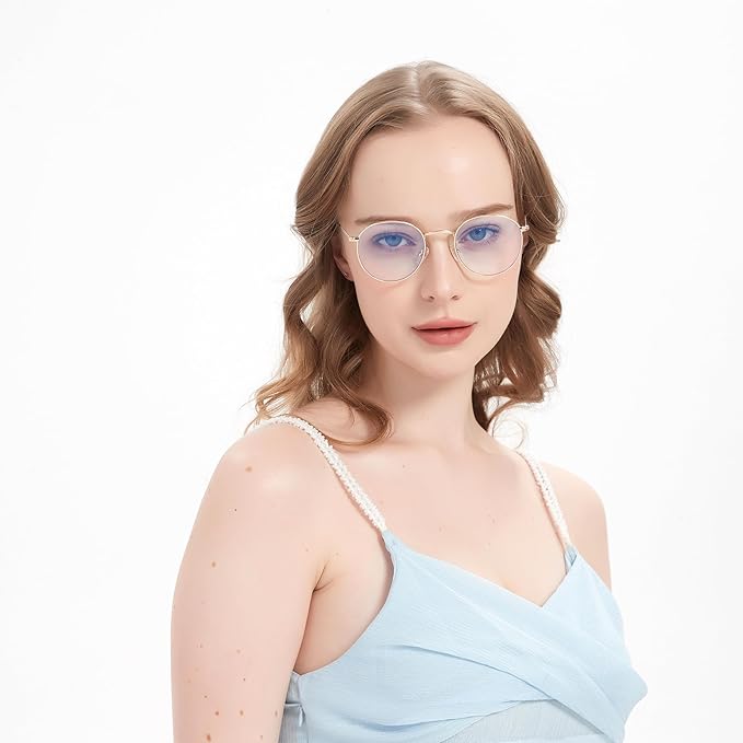 Round Blue Light Blocking Glasses for Men Women, Circle Metal Wire Rimmed Frame Glasses Anti Glare & UV RF5002