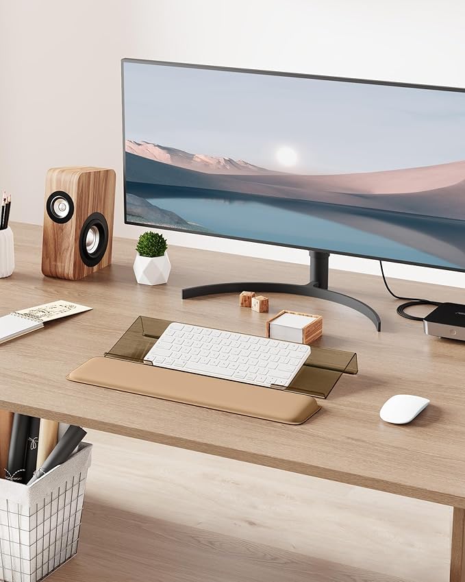 Laborio Computer Keyboard Stand for Desktop, Keyboard Riser Wrist Rest Holder for Easy Typing, Office Desk, Home, School Accessories(Coffee)