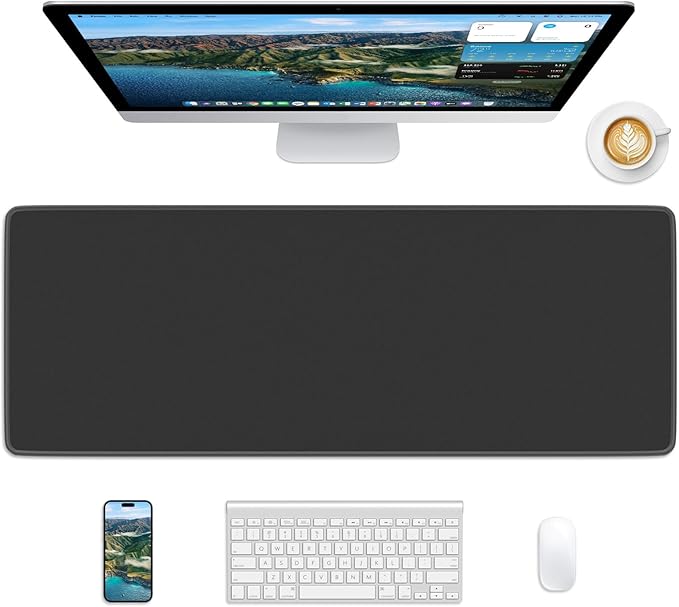 Black Mouse Pad, 31.5 x 11.8 Large Desk Mat with Stitched Edges & Non-Slip Base, Mousepad for Office, Home, Work