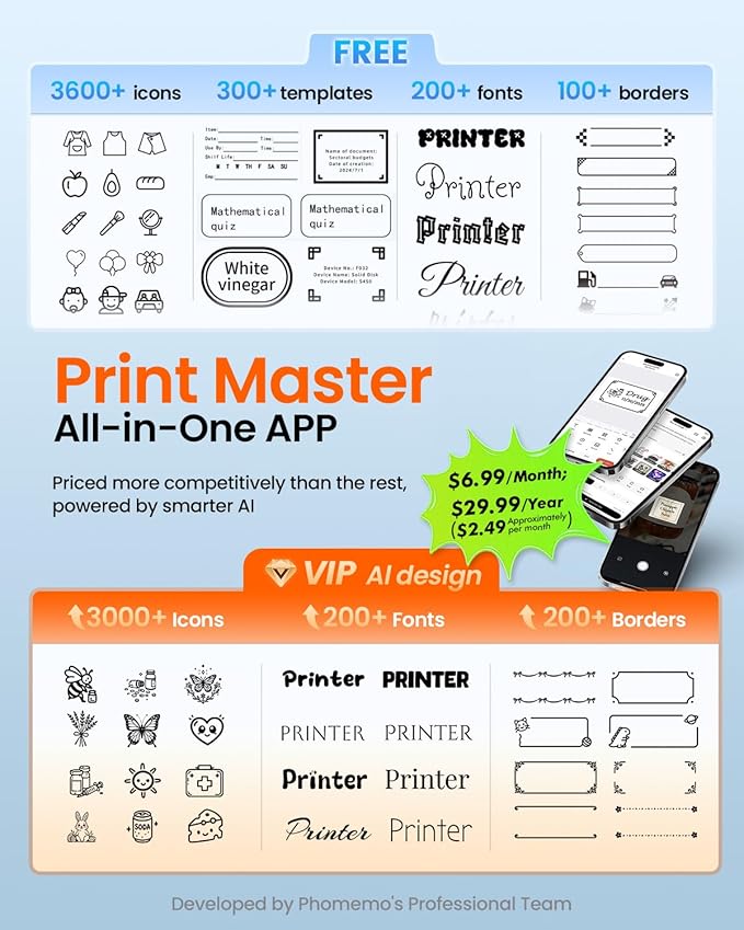 Phomemo M110 Label Makers - Barcode Label Printer Bluetooth Label Maker Portable Thermal Printer for Small Business, Address, Barcode, Logo, Clothing, Mailing, Sticker Printers for Phone & PC, Black