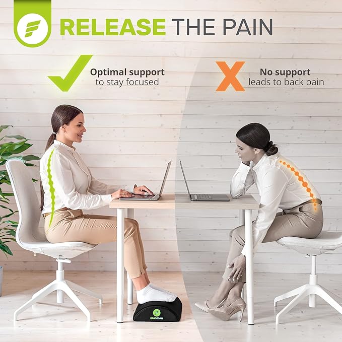 ErgoFoam Foot Rest for Under Desk at Work - Premium Under Desk Footrest - Desk Foot Rest for Lumbar, Back, Knee Pain - Ergonomic Foot Stool Under Desk (Black, Mesh)