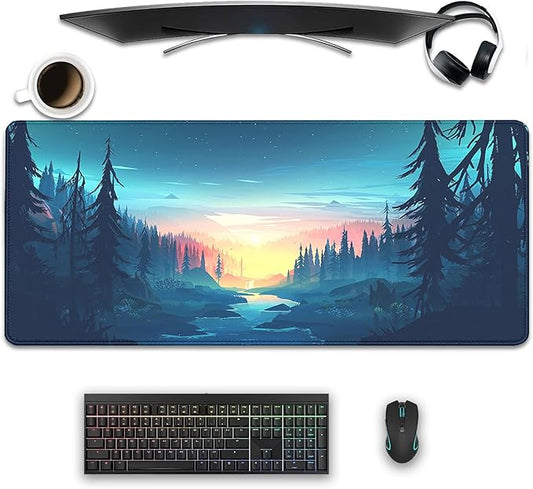 Sunset Wallpaper Desktop Mouse Pad Large,Mountain Desk Pad,Nature Desk Mat for Desktop,Keyboard and Mouse Mat,Gaming Mousepad for Office Home Work (27.5x11.8 in)