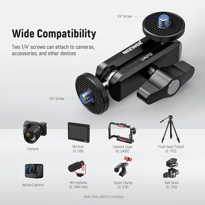 NEEWER Flexible Articulating Magic Arm with Dual Ball Heads, CNC Machined Aluminum Alloy with 1/4" Screws&Holes for Camera Monitor, LED Light, Microphone, Tripod, Compatible with SmallRig Cage, UA012 - Image 4