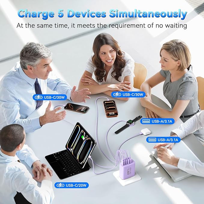 USB C Charging Blocks, 60W USBC Wall Fast Charger Block, Type C i-Phone USB C Charger Fast Charging Brick, 5-Port Multiport Charger Plug Power Adapter for Phone 17/16/15/14/13 ProMax, Pad,S25-Lavender