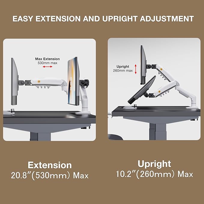 Monitor Mount,Fits 17-30" or Bigger Computer Monitors(Within 19.8lbs), Adjustable Stand with Tilt Rotation Swivel Function, Desk Mount F80 Series (White)