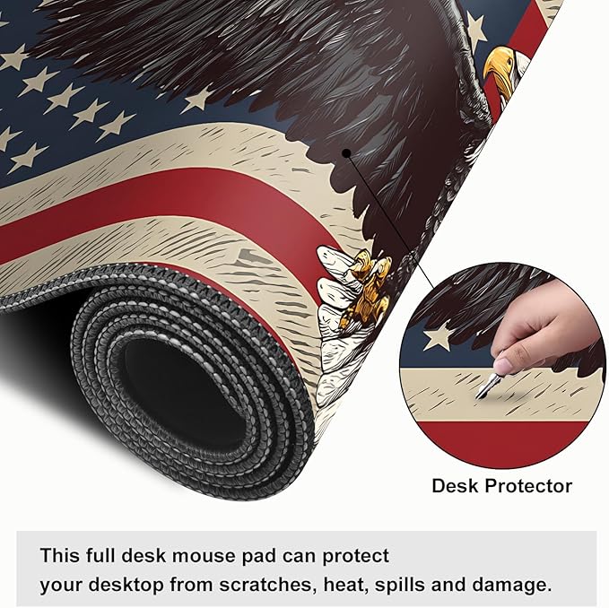 Mouse Pad, Large Anti-Slip with Stitched Edges Desk Mat Desktop Laptop Computer Desk Keyboard Mat,Table Protector Blotter Mat (Eagle Flag, 31.5" x 11.8")
