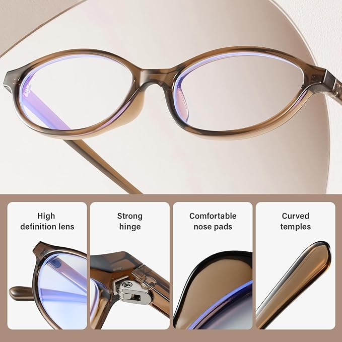 KUGUAOK Retro Oval Blue Light Blocking Glasses for Women 90s Small Cat Eye Eyeglasses Frame TV Bluelight Glasses