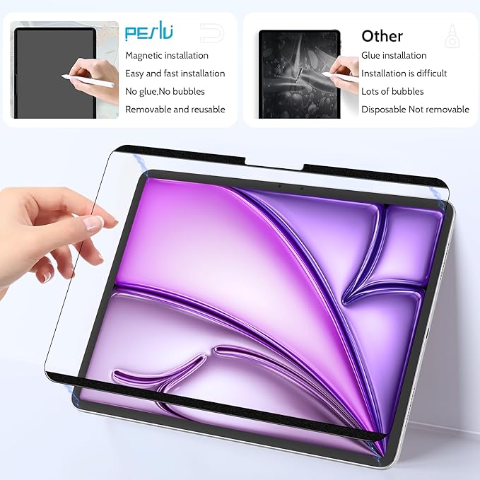 Peslv 2 Pack Magnetic Paperfilm for iPad Air 11 Inch (2024-2026, M2 M3 M4), Feel Like Writing Drawing On Paper, Matte Removable Anti Glare Fingerprint Screen Protector Blue Light Filter