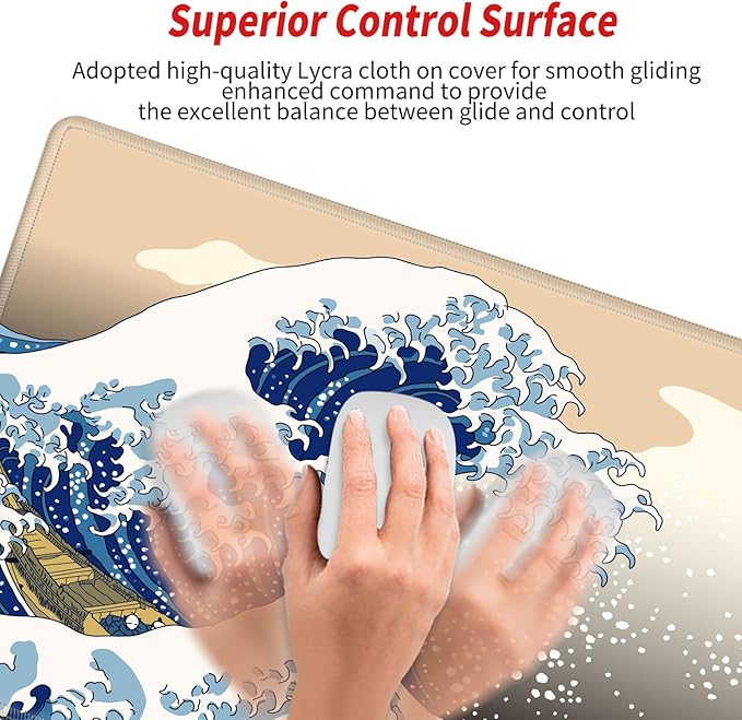 24x48 Mouse Pad Gaming Desk Mat Giant Japanese Sea Wave Mousepad Large Desk Pad Oversized Huge Computer Mat 3XL Mouse Pads for Protector Desktop Office