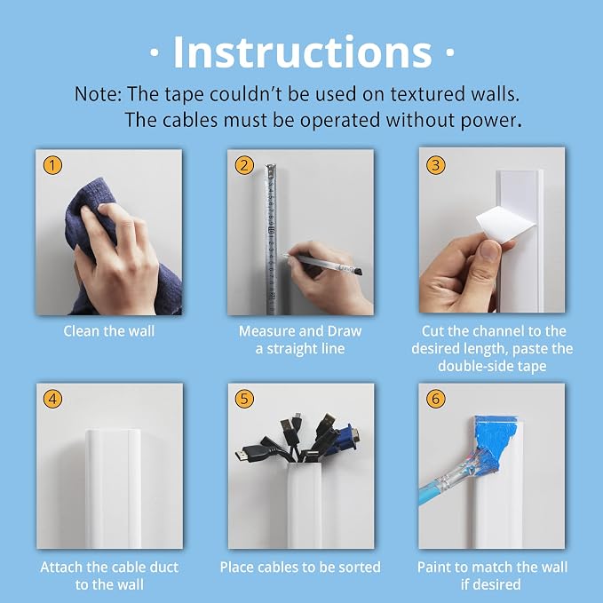 ZhiYo TV Cord Cover for Wall, 32 inch Cable Concealer, Cord Hider for Wall Mounted TV, Paintable Wire Cover to Hide Wires, Black Cable Raceway Kit, 2X L15.8in W1.5in H0.75in - Image 6