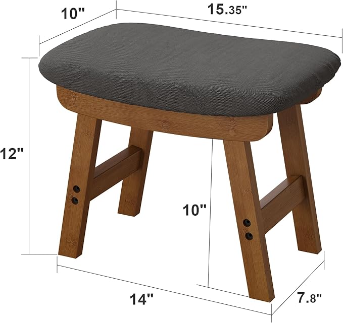 viewcare Gray Foot Stools Ottoman, Small Soft Footrest Ottoman with Wood Legs, Wood Foot Stool for Living Room, Bedroom, and Kitchen