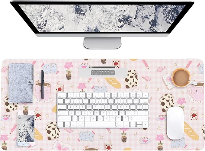 AUPET Leather Desk Pad Blotter Mat, Large Mouse Pad, Non-Slip Waterproof Desk Writing Pad Protector, Desk Decor for Office，Home，Gaming (Cute Daily Fragments, 35.4X15.7 inch)