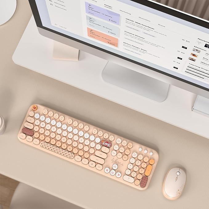 KNOWSQT Wireless Keyboard and Mouse Combo - Lovely Milktea Rainbow 2.4G Full-Sized Colorful Keyboards, Round Keycap USB Dongle Plug Play Cute Keyboards for Windows, Laptop, PC, Desktop, Mac