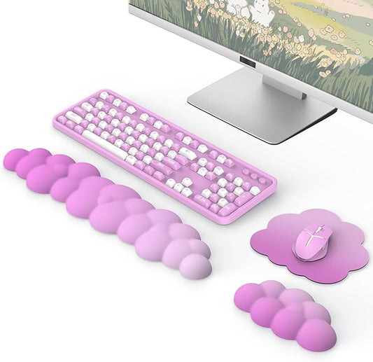 MoKo Cloud Wrist Rest, Ergonomic Cloud Keyboard Wrist Rest with Mouse Rest Wrist Pad, Durable Polyester Cloud Arm Rest Wrist Pad for Keyboard and Mouse for Office, Gaming, Computer, Laptop, Pink