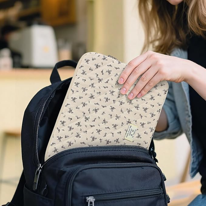 Puffy Laptop Sleeve 13 Inch Cute Quilted Laptop Protective Case Padded Floral Computer Sleeve for MacBook (A-Black, 13 Inch)