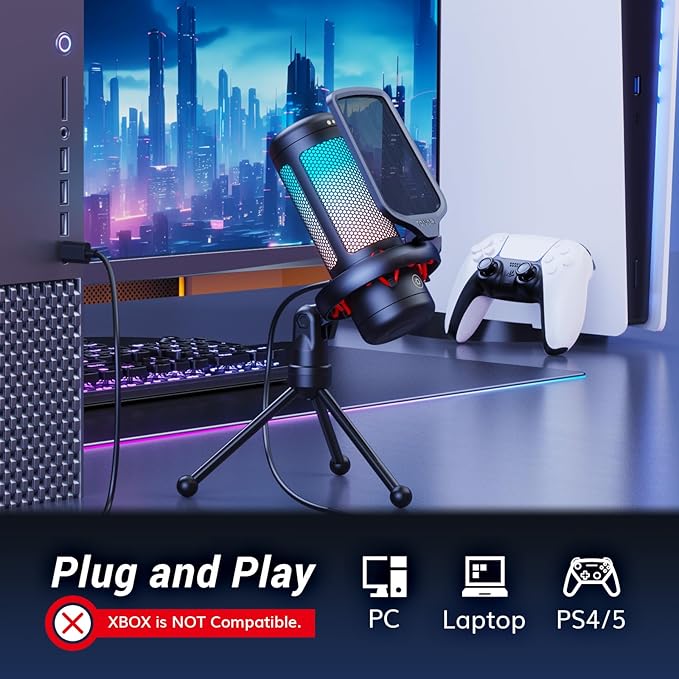 TONOR Gaming Microphone Set, USB Condenser Mic for PC with Stand, Controllable RGB, Quick Mute, Volume Control, for Twitch Streaming, Discord Chatting, 200 cm/78inch Cable, Desktop Stand TC310