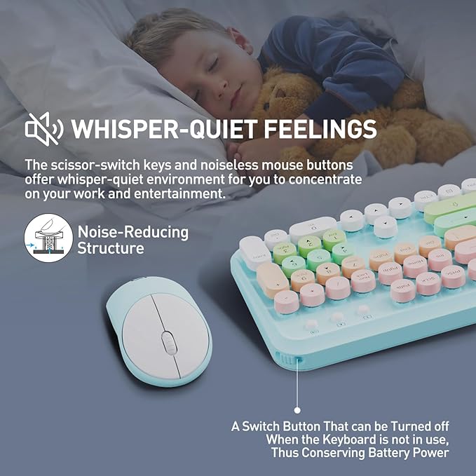 Wireless Keyboard and Mouse Combo, 2.4 GHz Wireless Full-Sized Typewriter Mouse and Keyboard with Round Keycaps for Windows, Computer, Desktop, PC, Laptop (PinkBlue)