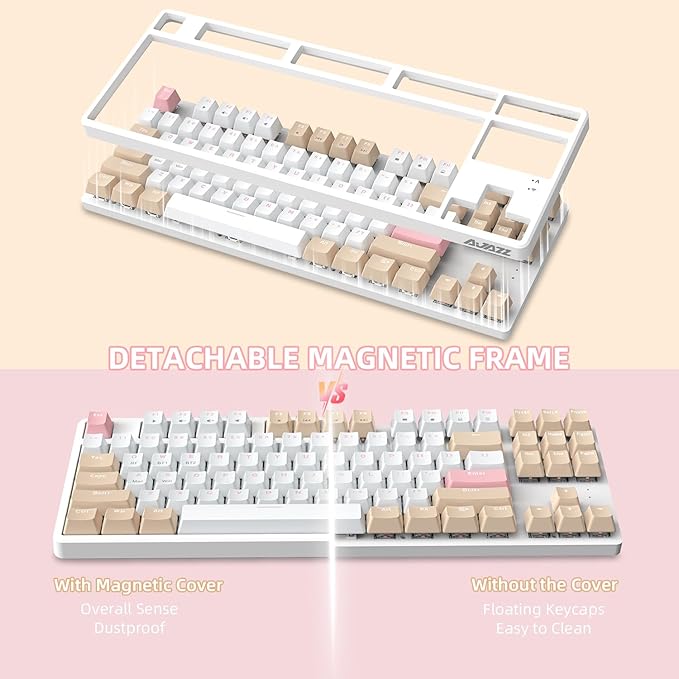 A.JAZZ Wireless Mechanical Keyboard, 87 Keys TKL Hot Swappable Bluetooth Gaming Keyboard, Dual Mode BT5.0/2.4G with Detachable Frame, USB Hub OEM Keycaps Custom Keyboard for PC Gamer Xbox(Red Switch)