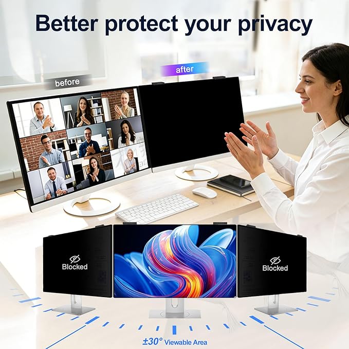 2 Pack 24 Inch Magnetic Computer Privacy Screen Filter for Monitor 16:9 Aspect Ratio, Removable Hanging Privacy Screen Shield, Anti Blue Light Filter, Anti-Glare Protector