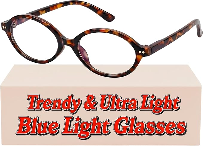 1 Pack Oval Blue Light Glasses for Women, Lightweight TR90 Small Frame with Spring Hinge for All-Day Comfort, Anti UV Glare & Eyestrain