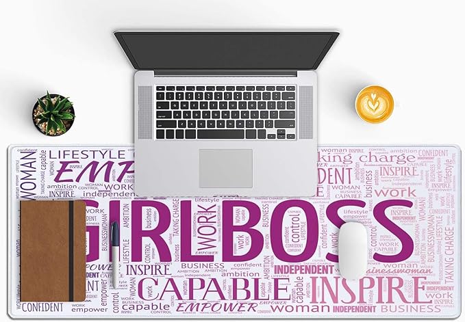 Desk Mat, Female Emancipation Word Cloud Extended Gaming Mouse Pad Large, 31.5"x11.8" Big Mouse Pad with Non-Slip Base and Stitched Edge, Long Computer Keyboard Mouse Mat for Home Office Work