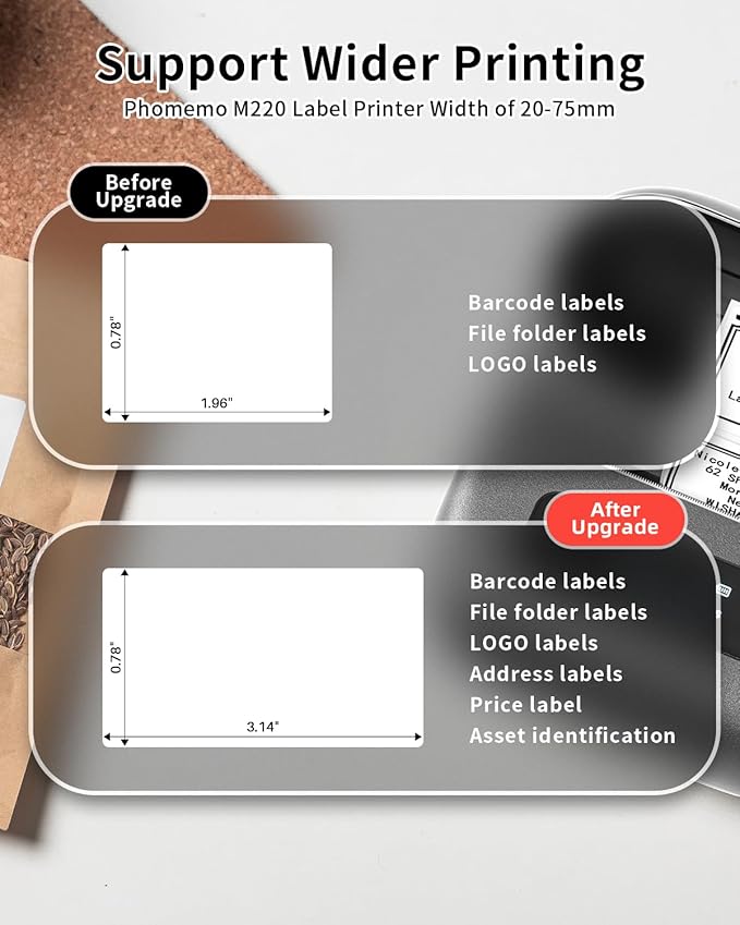 Phomemo Label Printer, M220 Thermal Bluetooth Barcode Label Maker, for Home, Office, School with Printer Case, Compatible with Phone & Laptop