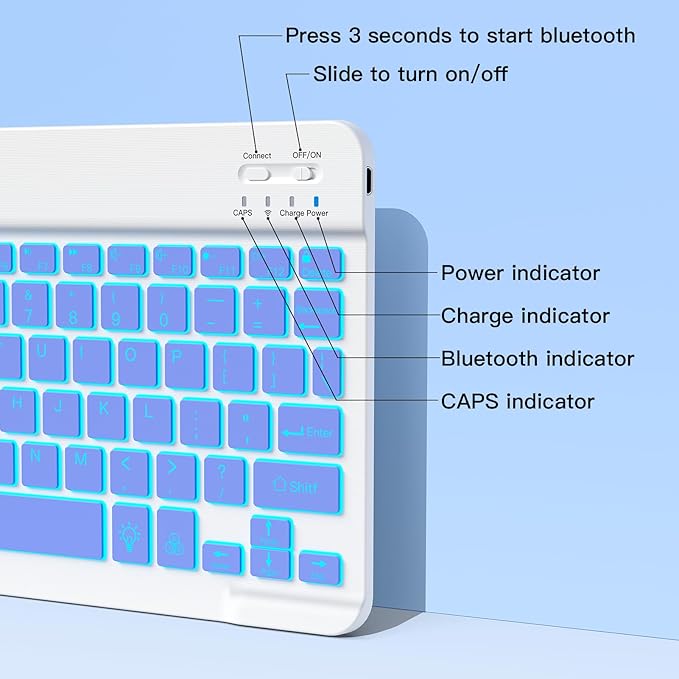 XIWMIX Ultra-Slim Wireless Bluetooth Keyboard-7 Colors Backlit Universal Rechargeable Portable Keyboard for iPad 10th/9th/8th/7th/6th/5th/Pro/Air/Mini,Galaxy Tab More iOS Android Windows Device,Purple